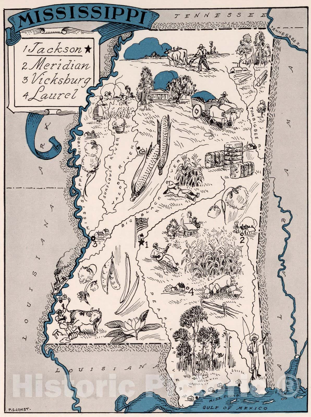 Historic Map : School Atlas Map, Mississippi. 1931 - Vintage Wall Art