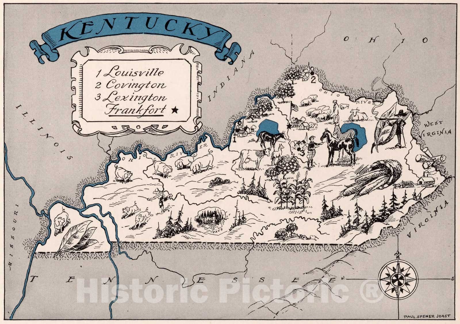 Kentucky - Pictorial Map, 1931 - Historical Map Print