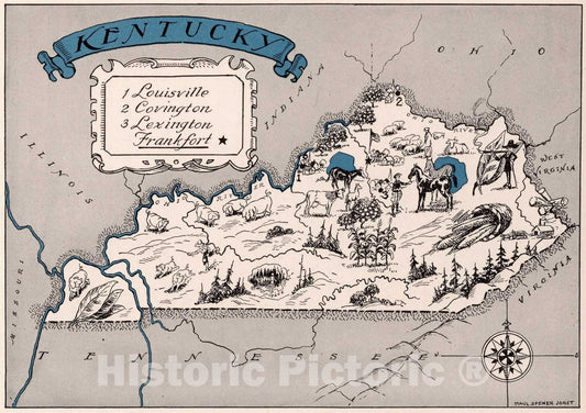 Kentucky - Pictorial Map, 1931 - Historical Map Print
