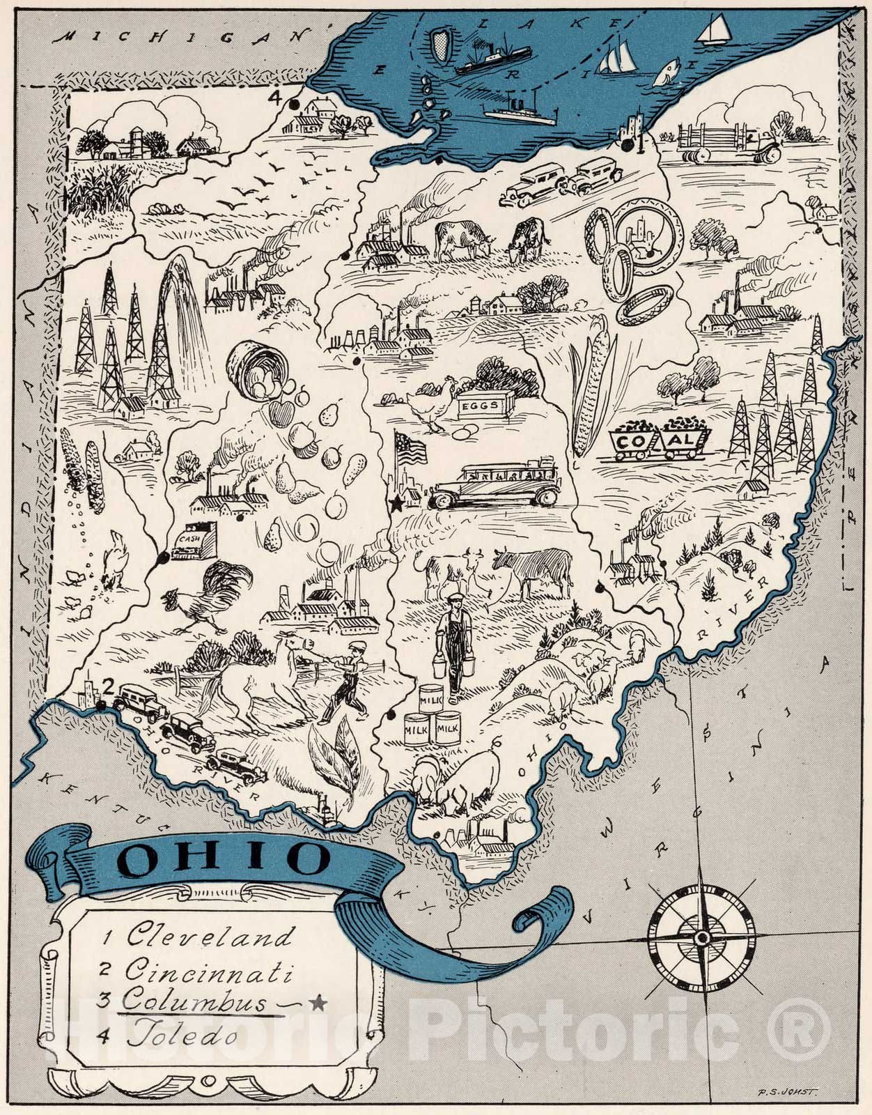 Historic Map : School Atlas Map, Ohio. 1931 - Vintage Wall Art
