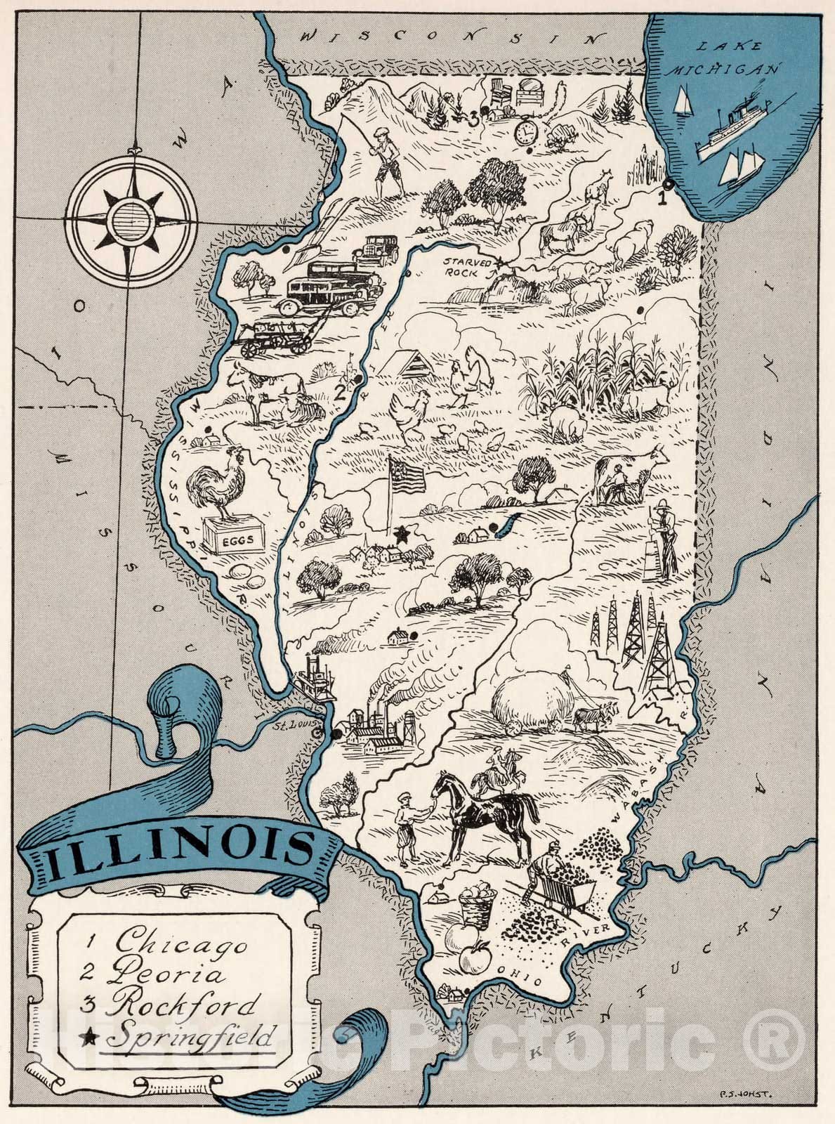 Historic Wall Map : School Atlas Map, Illinois. 1931 - Vintage Wall Art