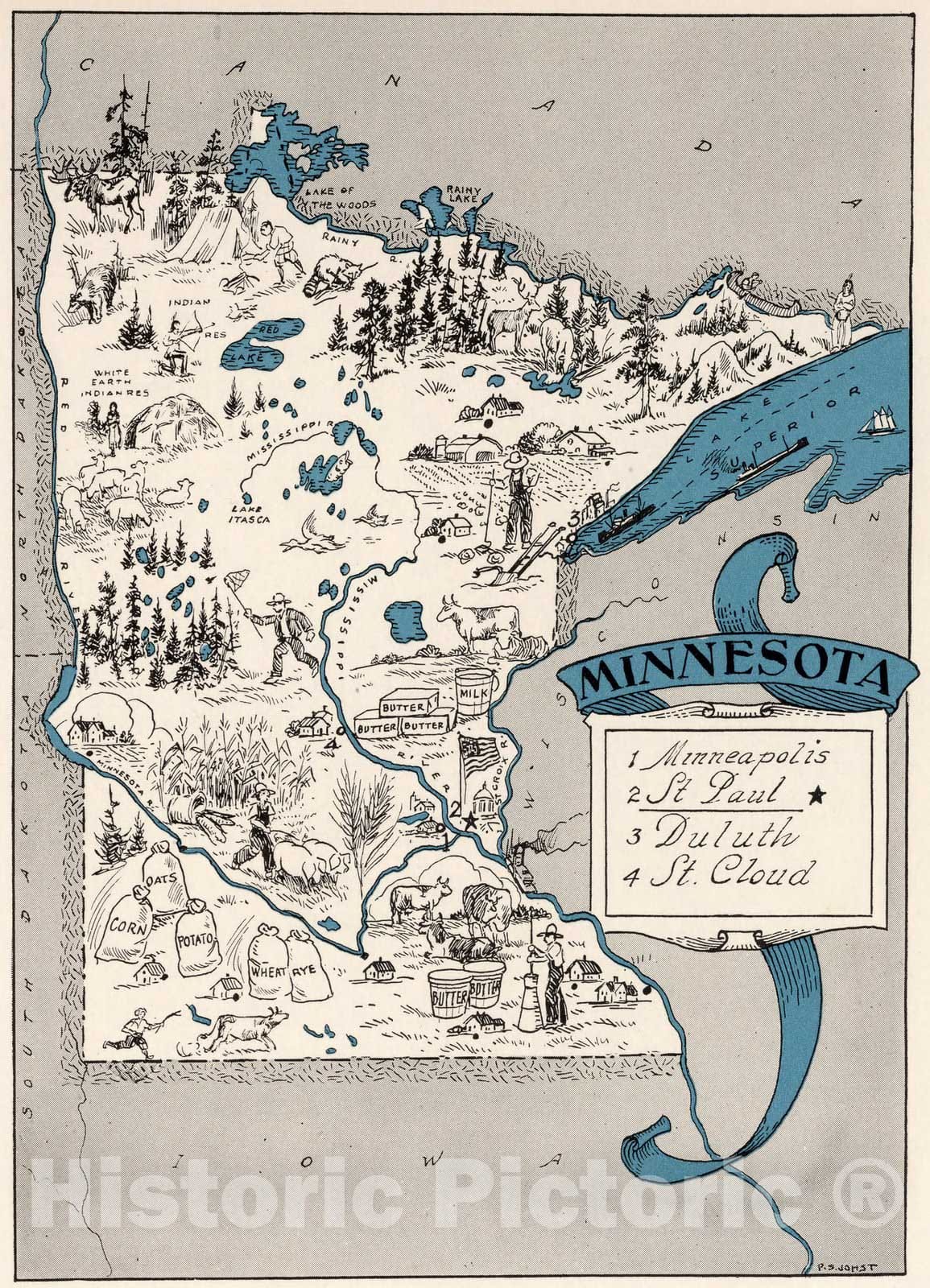 Historic Map : School Atlas Map, Minnesota. 1931 - Vintage Wall Art