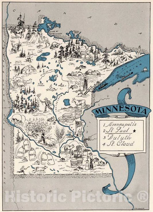 Historic Map : School Atlas Map, Minnesota. 1931 - Vintage Wall Art