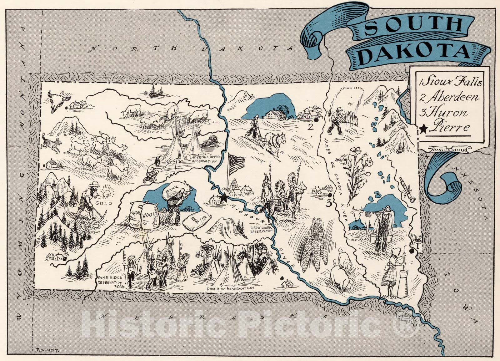 Historic Map : School Atlas Map, South Dakota. 1931 - Vintage Wall Art