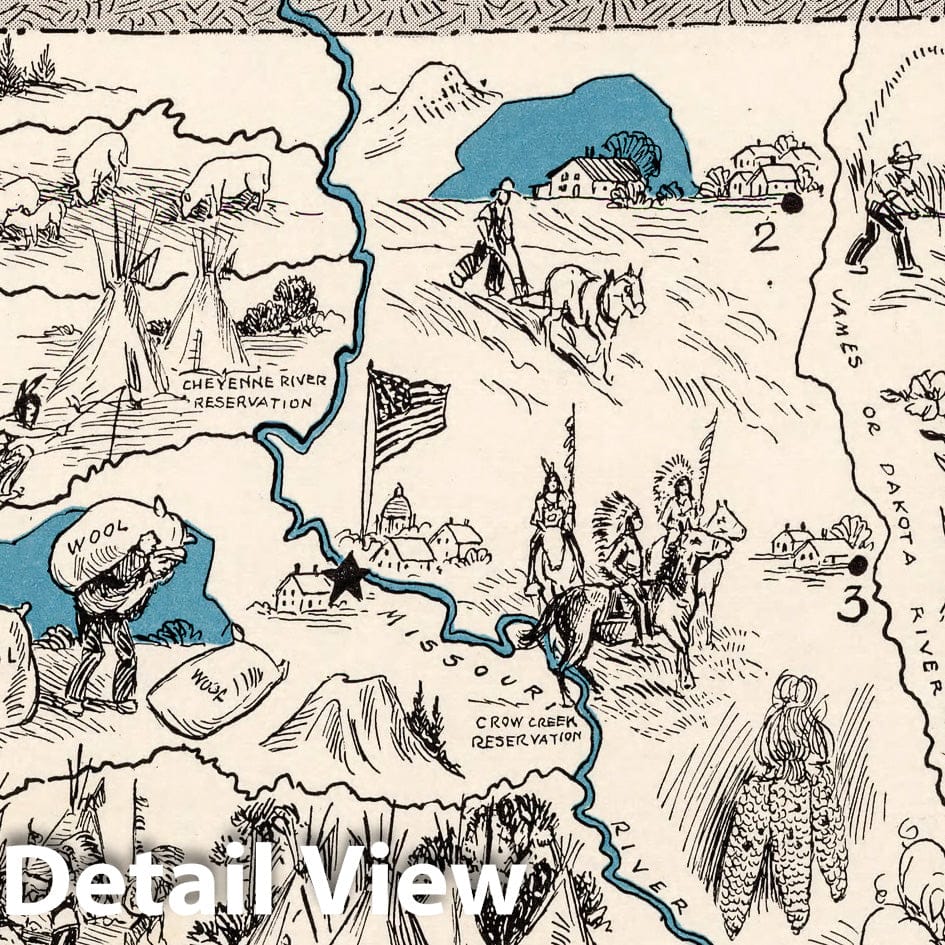 South Dakota - Pictorial Map, 1931 - Historical Map Print