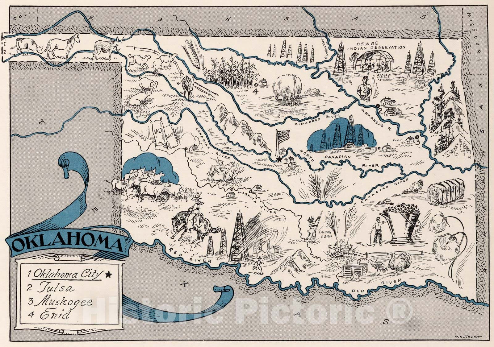 Historic Map : School Atlas Map, Oklahoma. 1931 - Vintage Wall Art