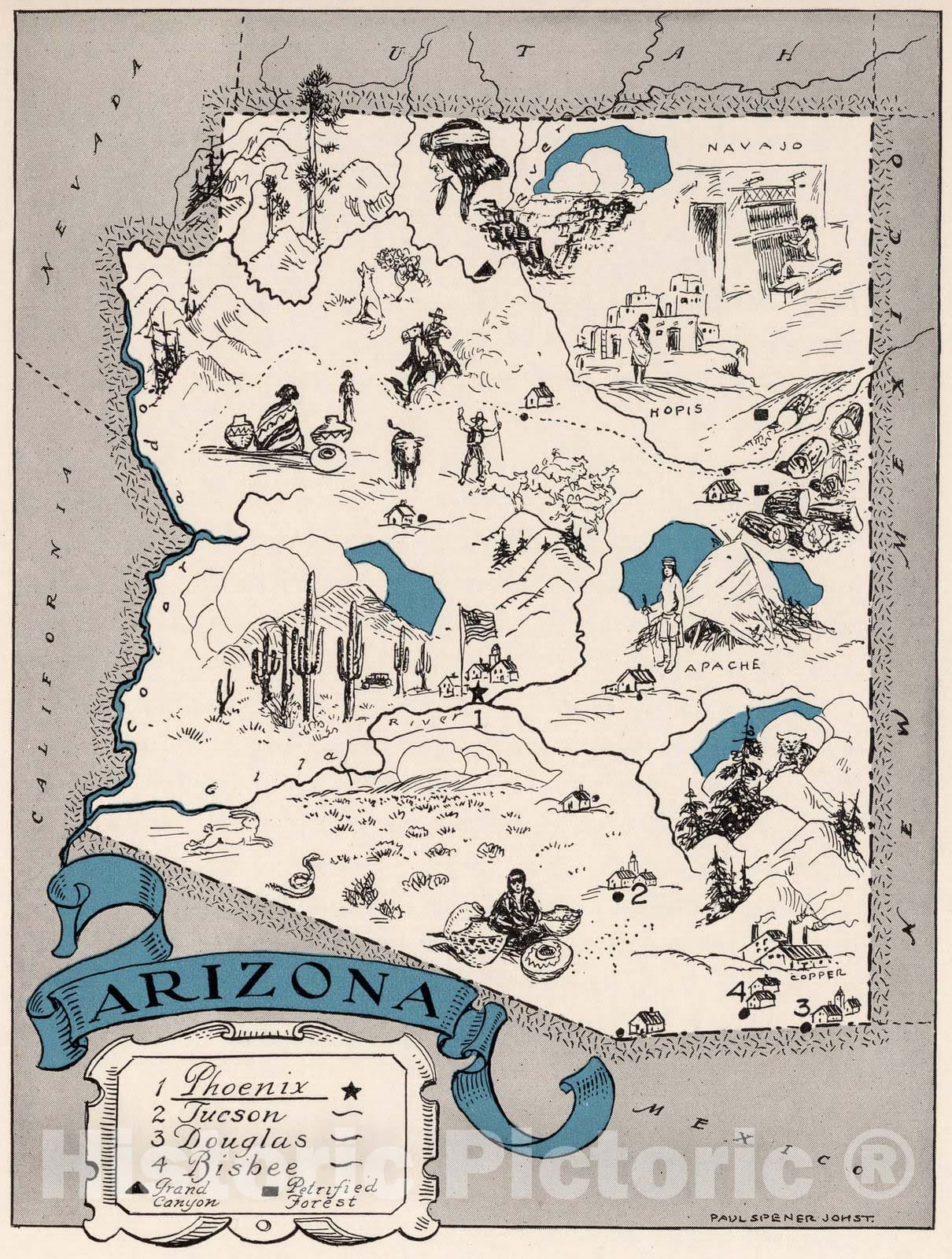 Historic Map : School Atlas Map, Arizona. 1931 - Vintage Wall Art