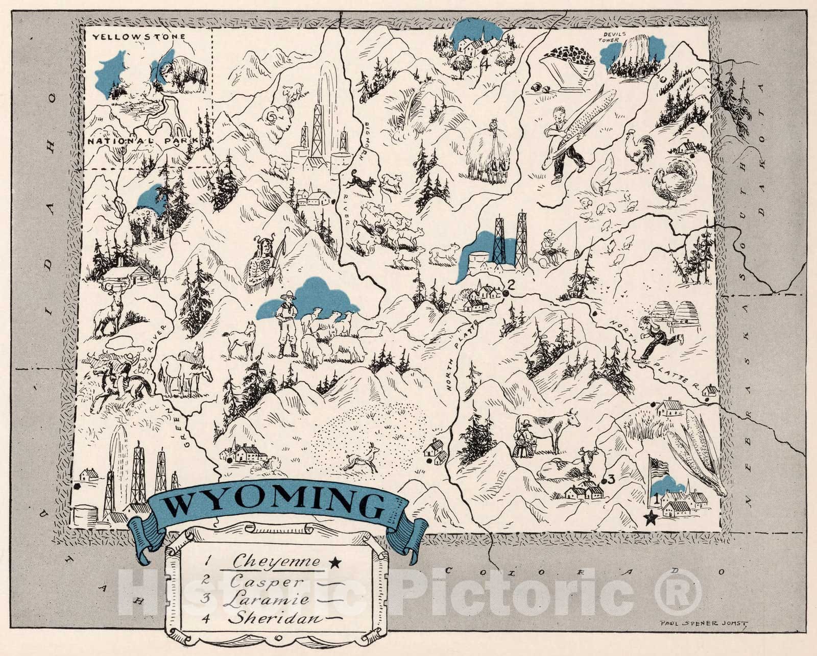 Historic Map : School Atlas Map, Wyoming. 1931 - Vintage Wall Art