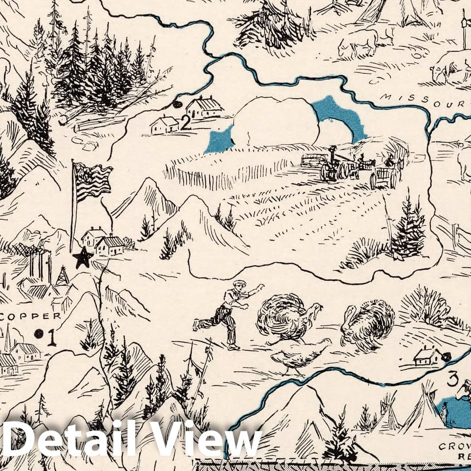 Montana - Pictorial Map, 1931 - Historical Map Print