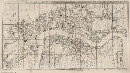 Historic Map : Index Map: A Contracted Sketch of the Plan of London &c, 1919 - Vintage Wall Art