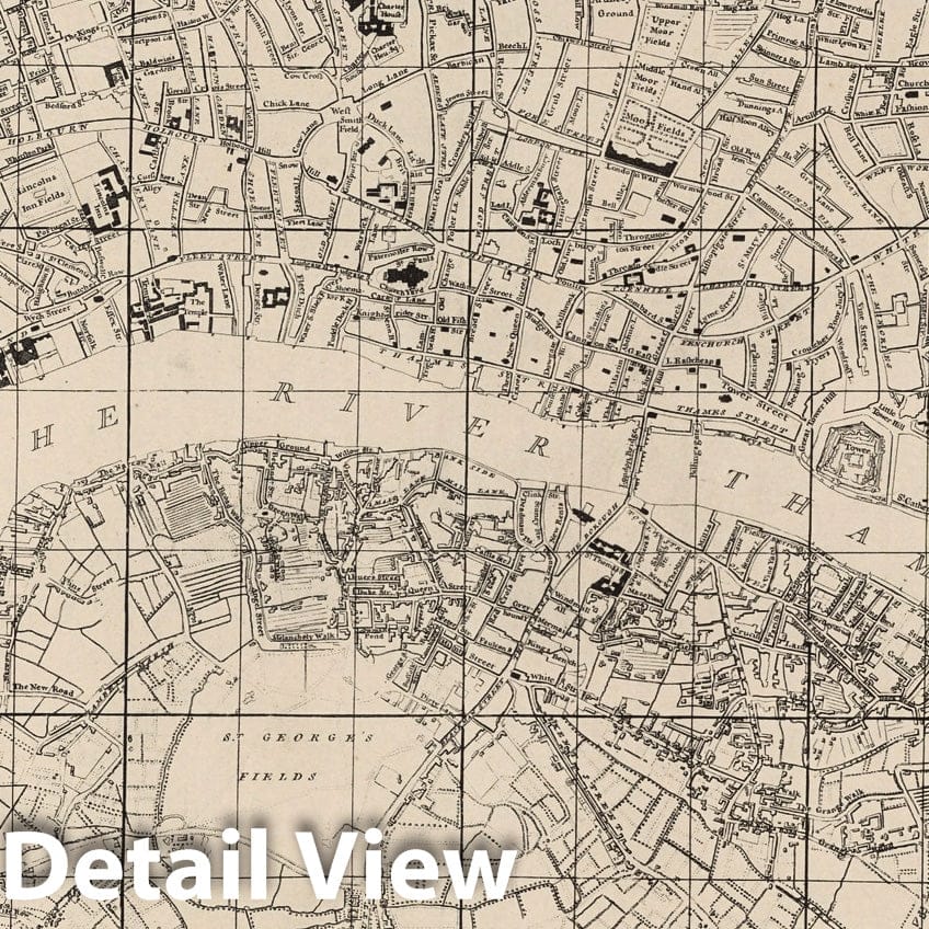 London, England - Plan, 1746 - Rocque's Map Index - Historical Map Print