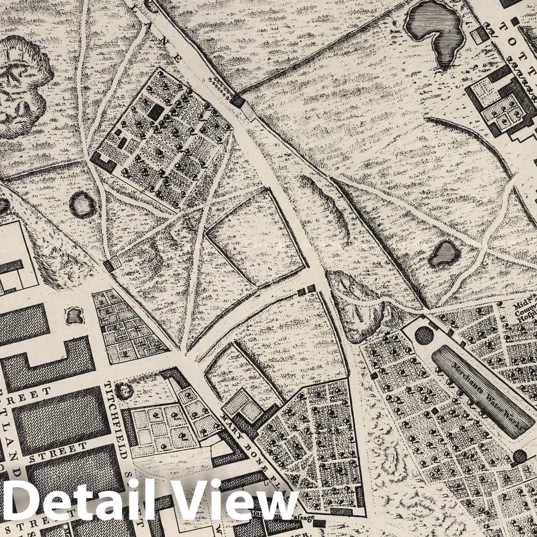 London, England - Sheet B 1 (b), 1746 - Rocque's Map of London Reproduction