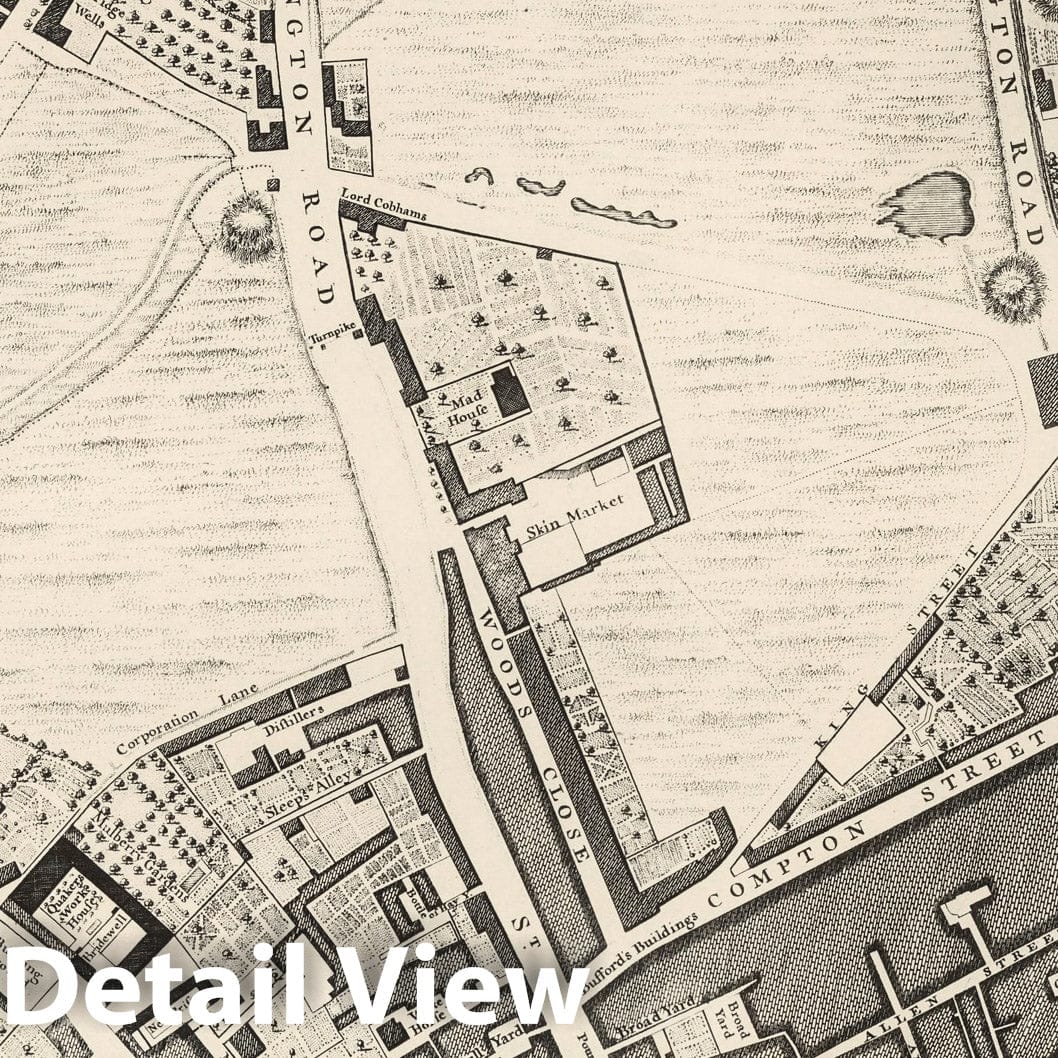 Rocque's Map of London 1746 - Sheet D 1 (a) - Historical Map Print