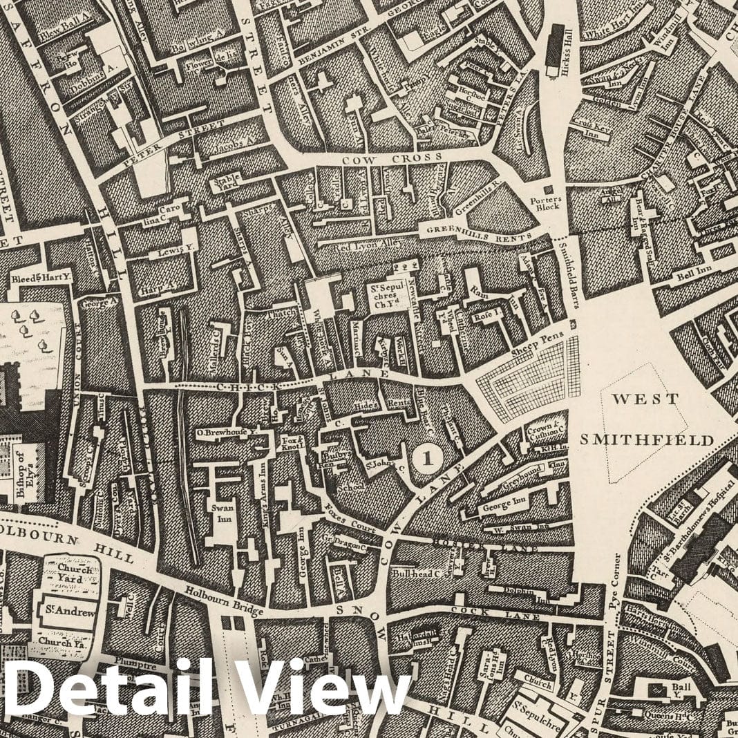 London, England - Sheet D 1 (b), 1746 - Rocque's Map of London Reproduction