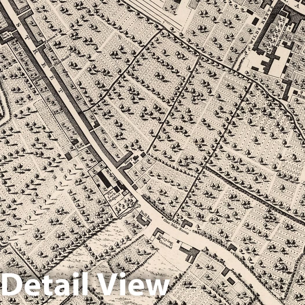 Rocque's Map of London 1746 (Sheet E 3a) - Historical Map Print