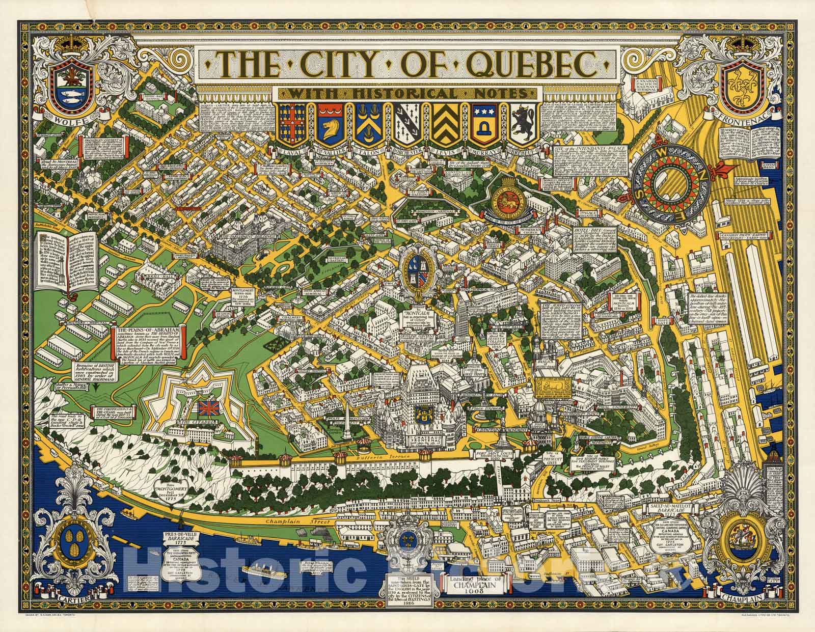 Quebec, Canada - Pictorial Map, 1932 - Historical Map Print