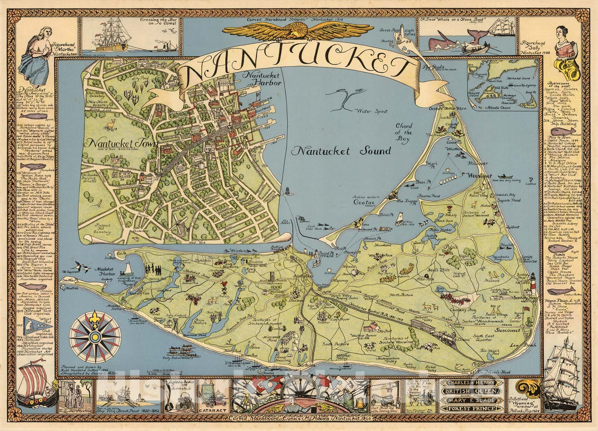 Nantucket - Pictorial Map, 1946 - Historical Map Print