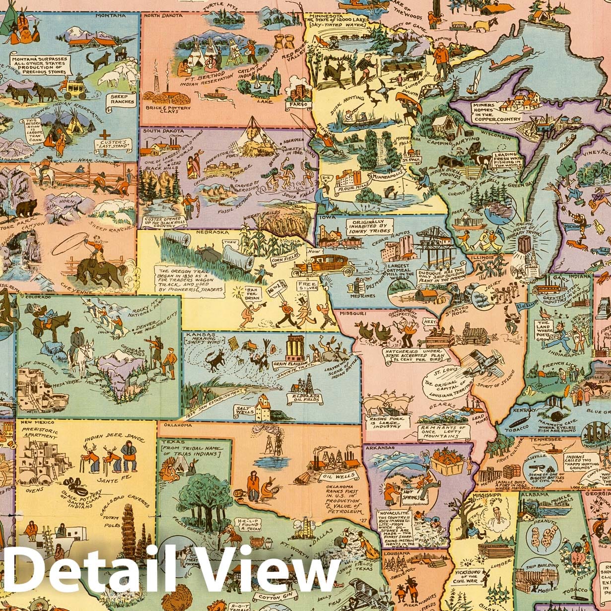 United States and Canada - Pictorial Map, 1928 - Historical Map Print