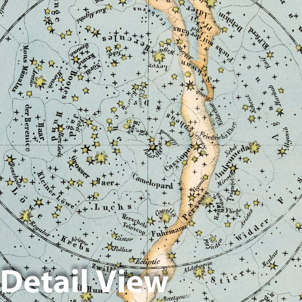 Stars Visible Year-Round - Celestial Map, 1855 - Historical Map Print