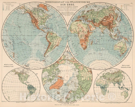 Historic Map : World Atlas Map, No. 1: Bodengestalt und Pflanzendecke 1899 - Vintage Wall Art