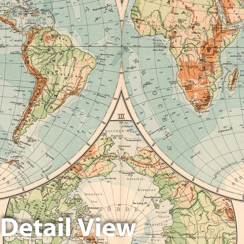 World - Physical Map, 1899 - Historical Atlas Reproduction