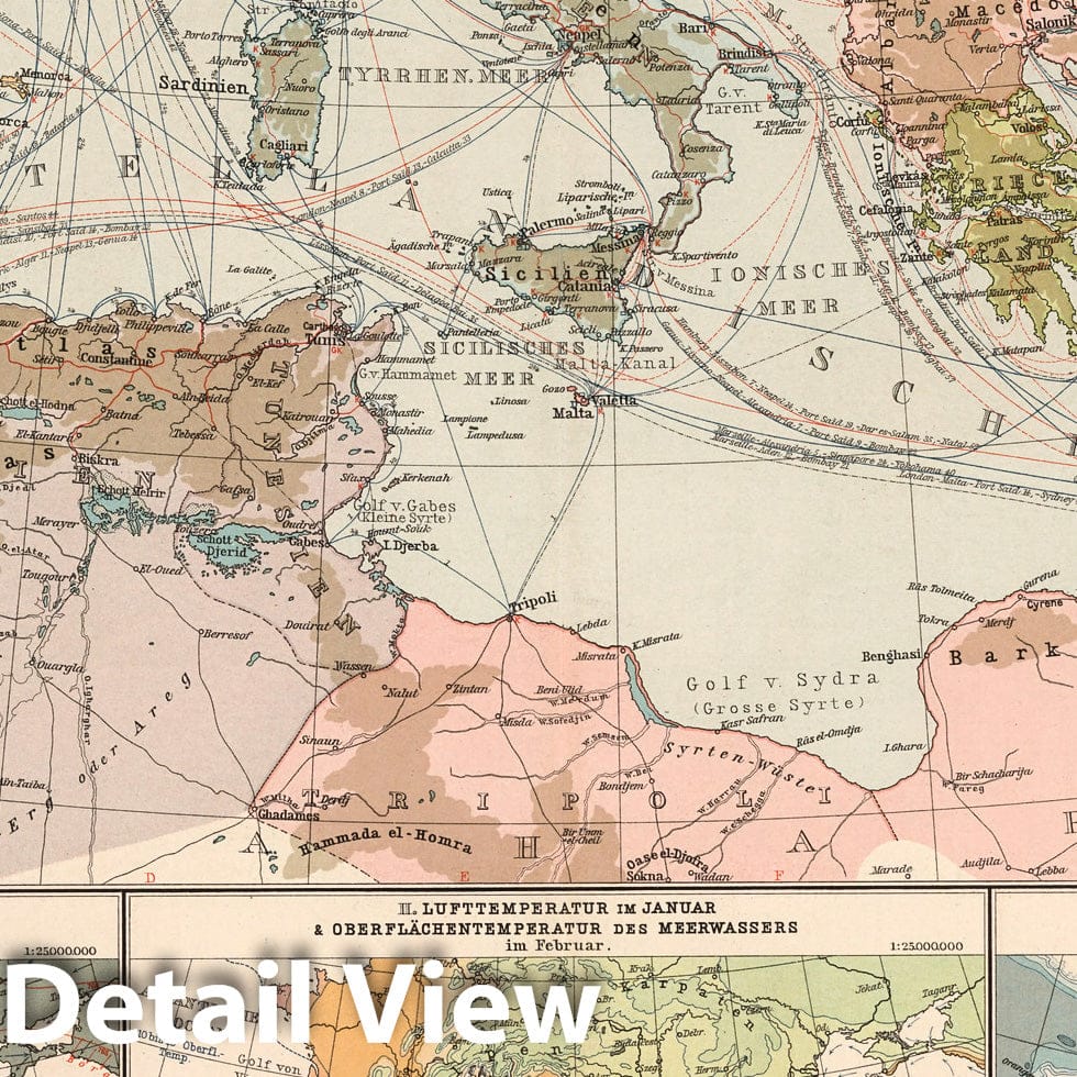 Mediterranean Sea - Railroad Map, 1899