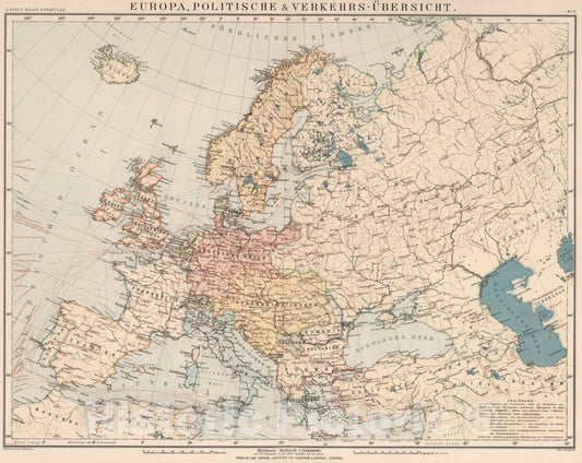 Historic Map : World Atlas Map, No.12b: Europa: Politishe und verkehrs-ubersicht 1895 - Vintage Wall Art