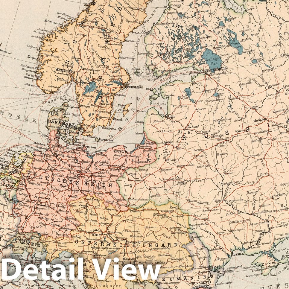 Europe - Railroad Map, 1895 - Historical Map Print
