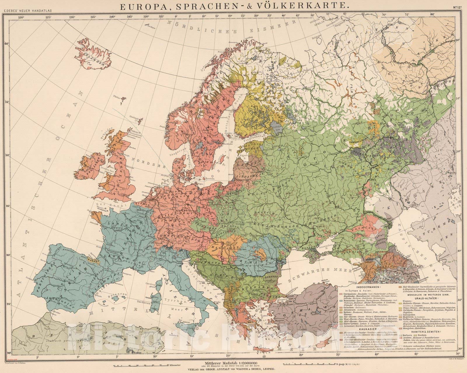 Historic Map : World Atlas Map, No.12c: Europa, Sprachen - und volkerkarte 1899 - Vintage Wall Art