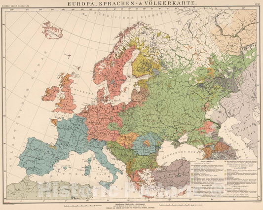 Historic Map : World Atlas Map, No.12c: Europa, Sprachen - und volkerkarte 1899 - Vintage Wall Art