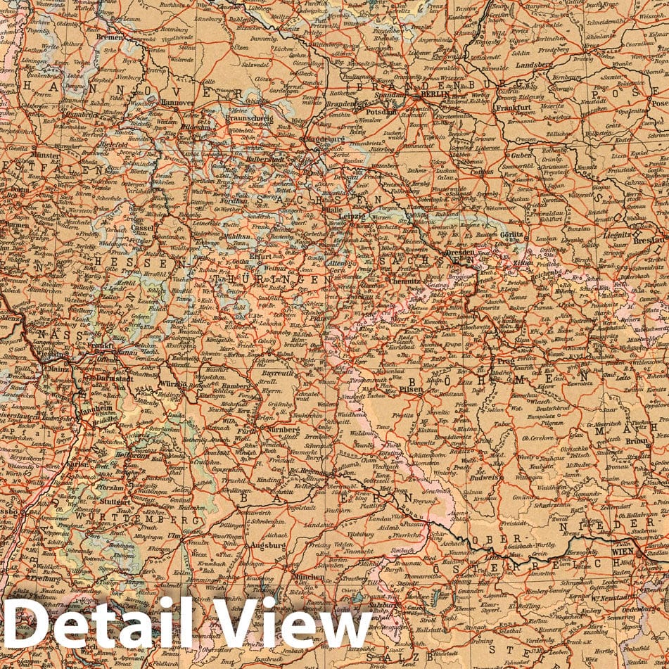 Central Europe - Railroad Map, 1899 - Historical Map Print