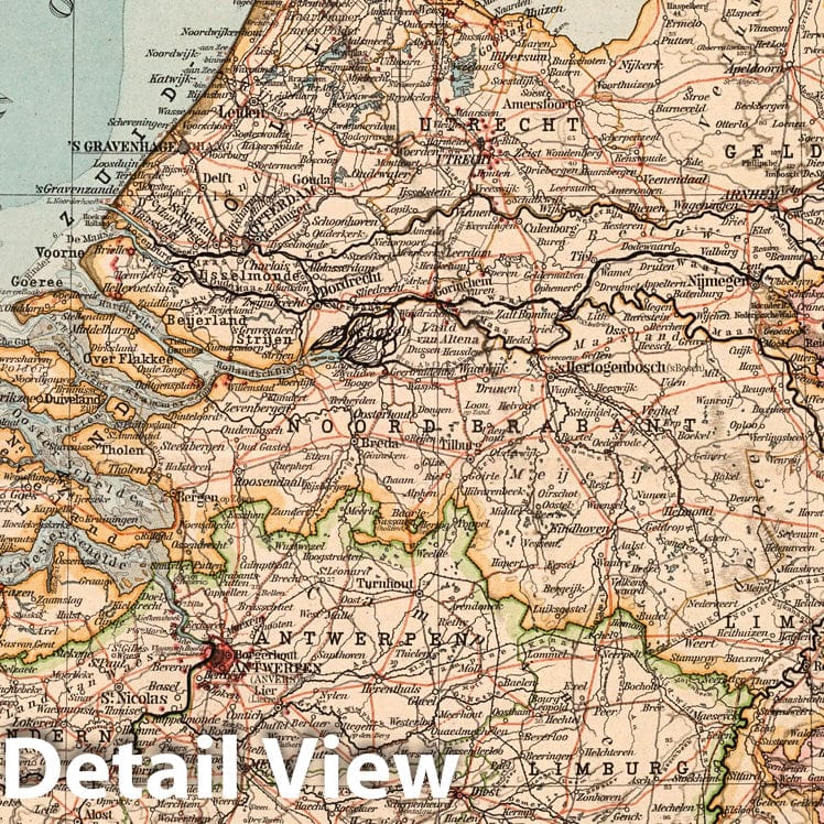 Belgium, Netherlands, and Luxembourg - 1899 Historical Map Print