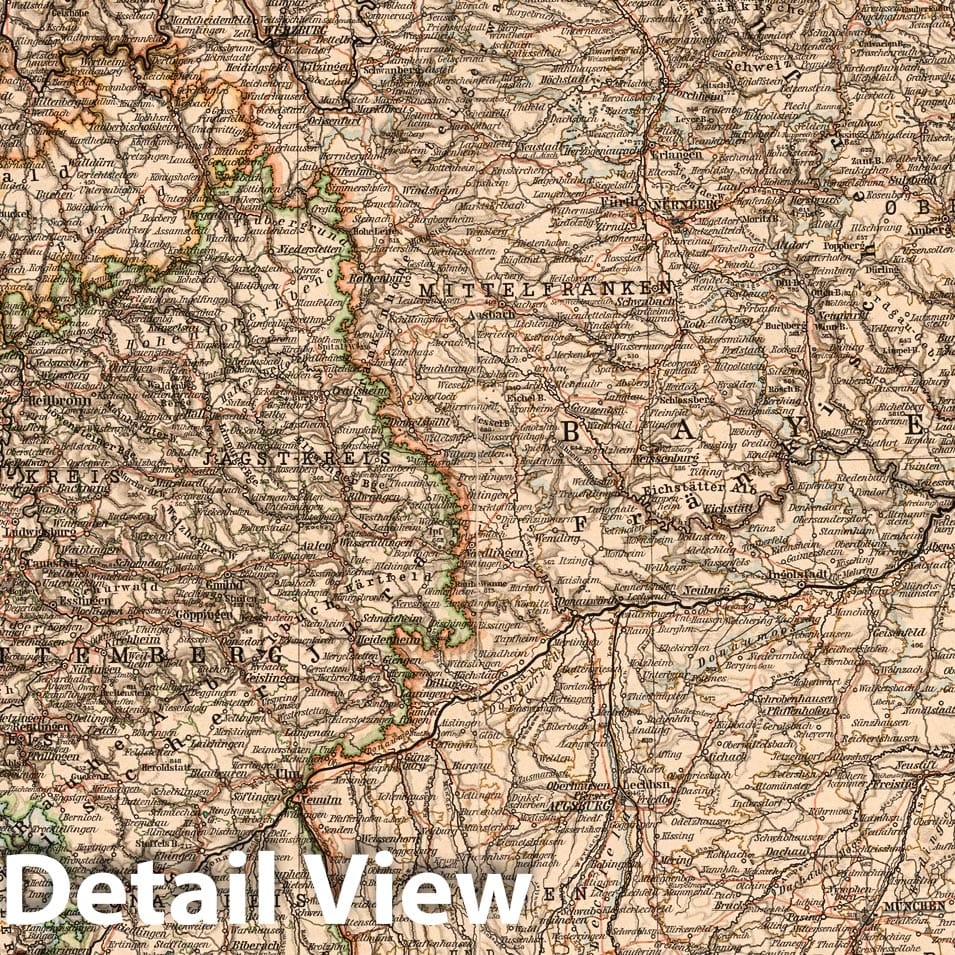 Southern Germany - Railroad Map, 1899 - Historical Map Print