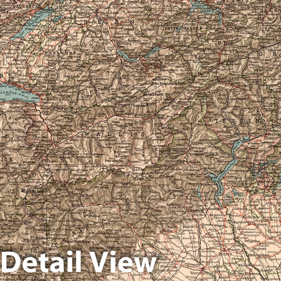 Western Alps - Railroad Map, 1899 - Historical Map Print