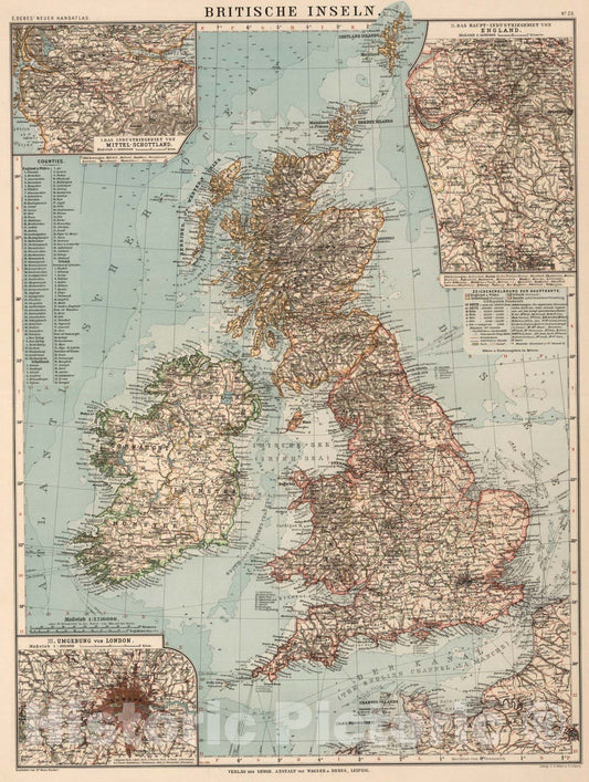 Historic Map : British IslesNo. 28: Britische Inseln 1899 , Vintage Wall Art