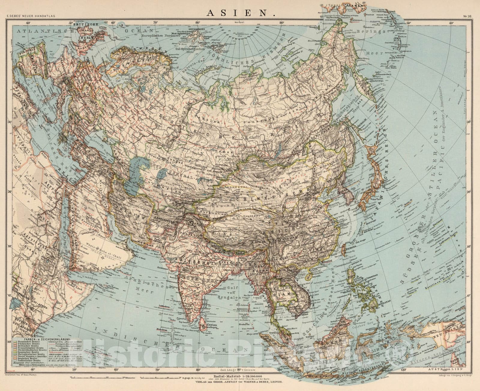 Historic Map : World Atlas Map, No. 38: Asien 1898 - Vintage Wall Art