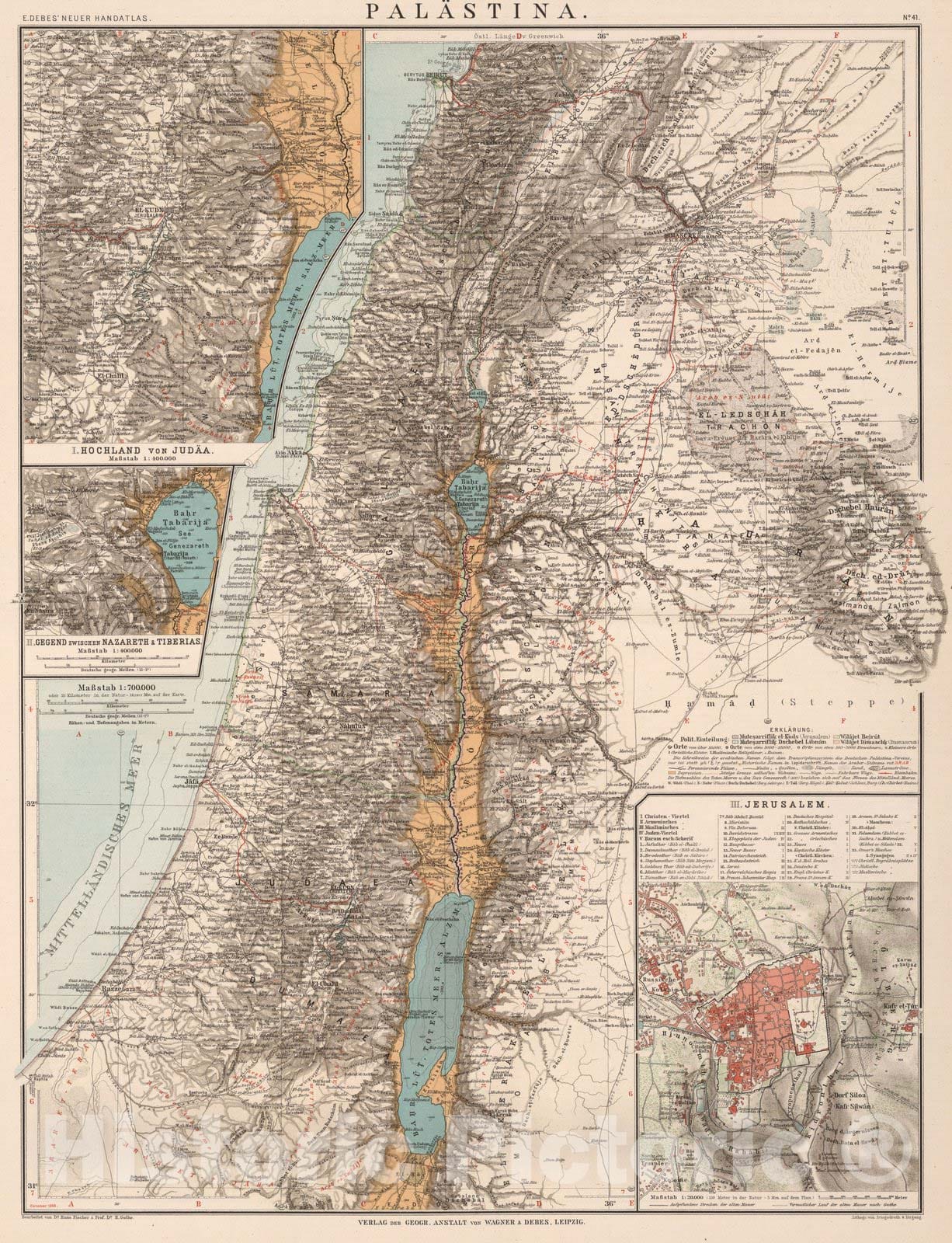 Historic Map : Palestine, Middle EastNo. 41: Palastina 1898 , Vintage Wall Art