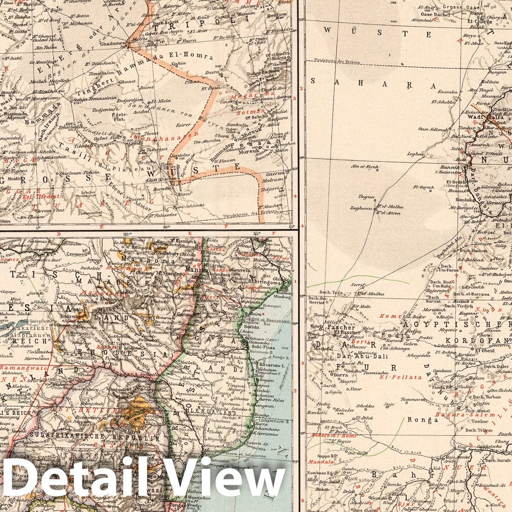 Atlas Lands, Cape Lands, and Nile Lands - 1898 Historical Map Print