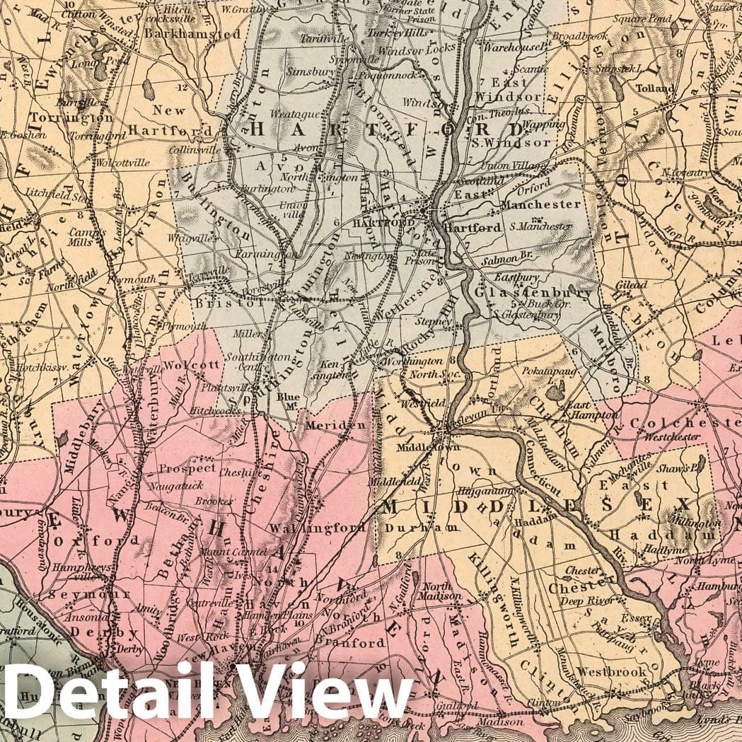 Railroad Map, 1859 - Connecticut Historical Map Print