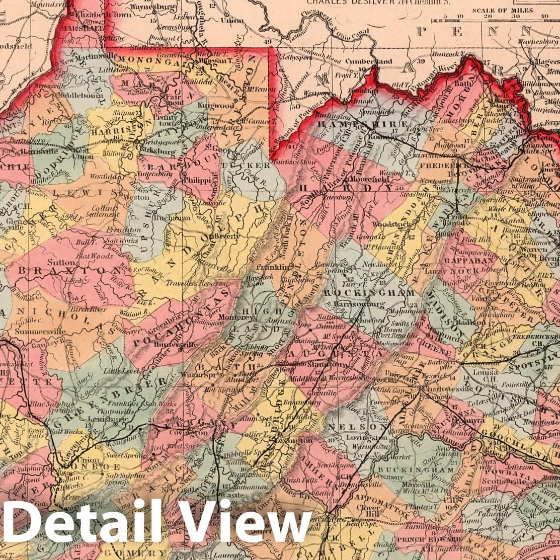 Virginia - Railroad Map, 1859 - Historical Map Print