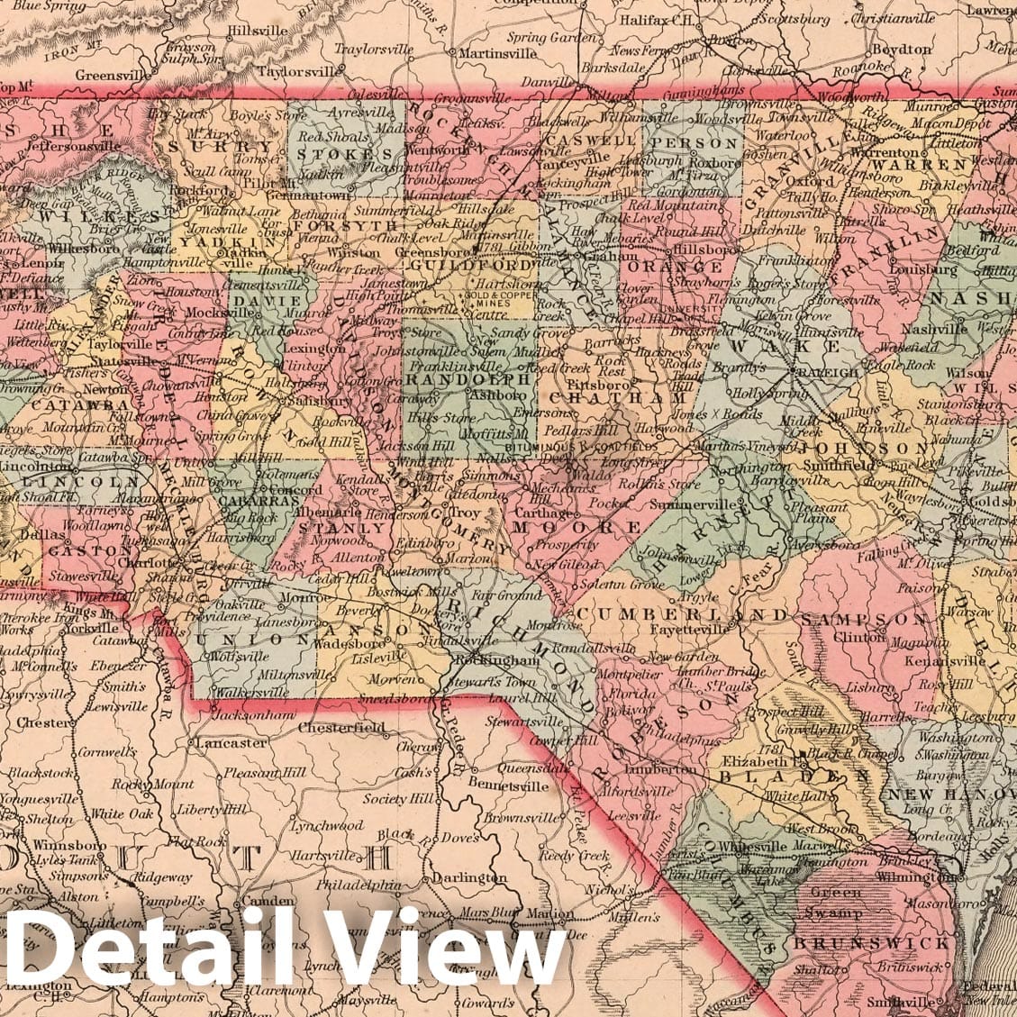 North Carolina - Railroad Map, 1859 - Historical Map Print