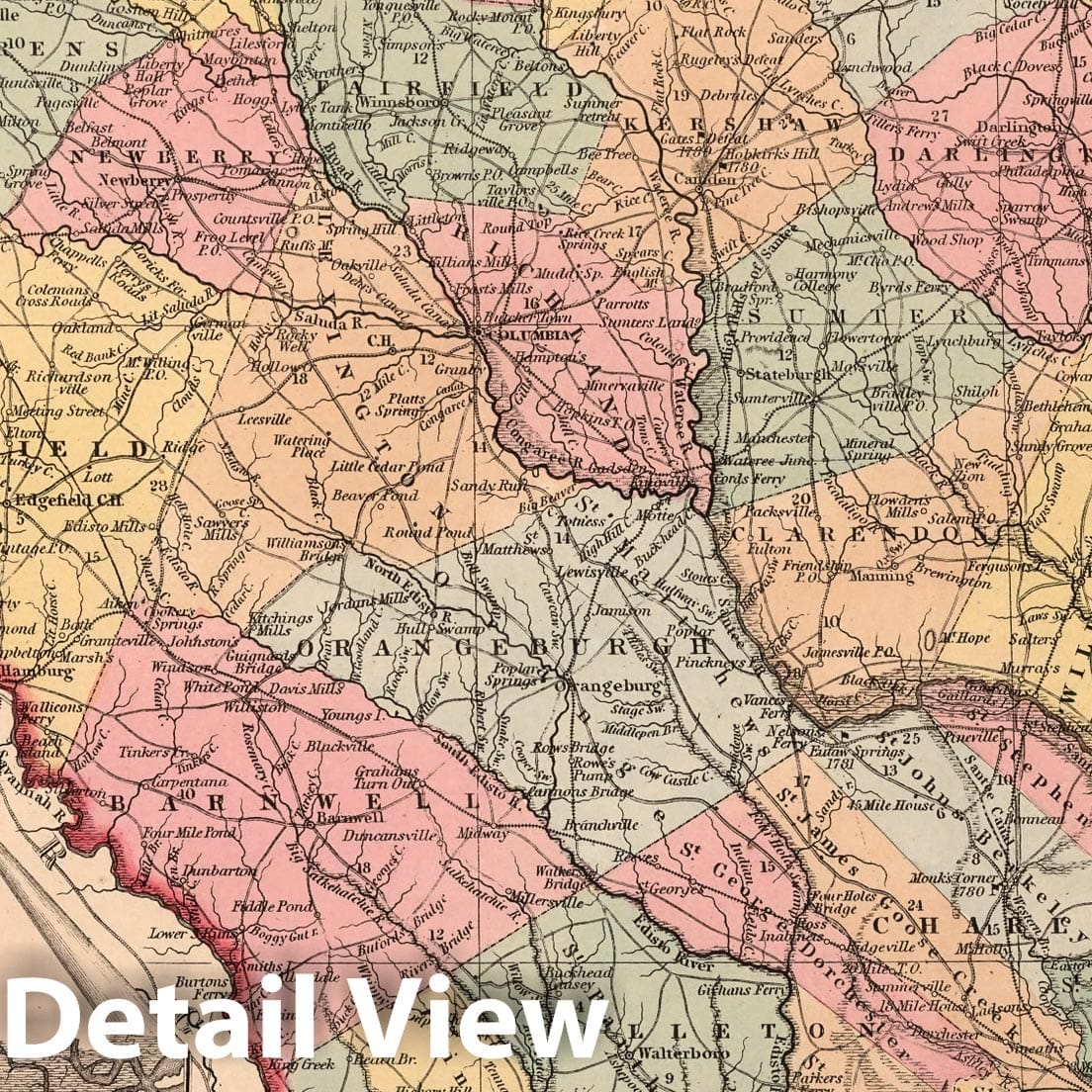 South Carolina with Harbor of Charleston - Railroad Map, 1859