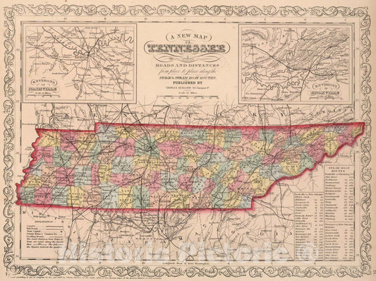 Historic Map : A New Map of Tennessee : Published by Charles Desilver, 1859 - Vintage Wall Art