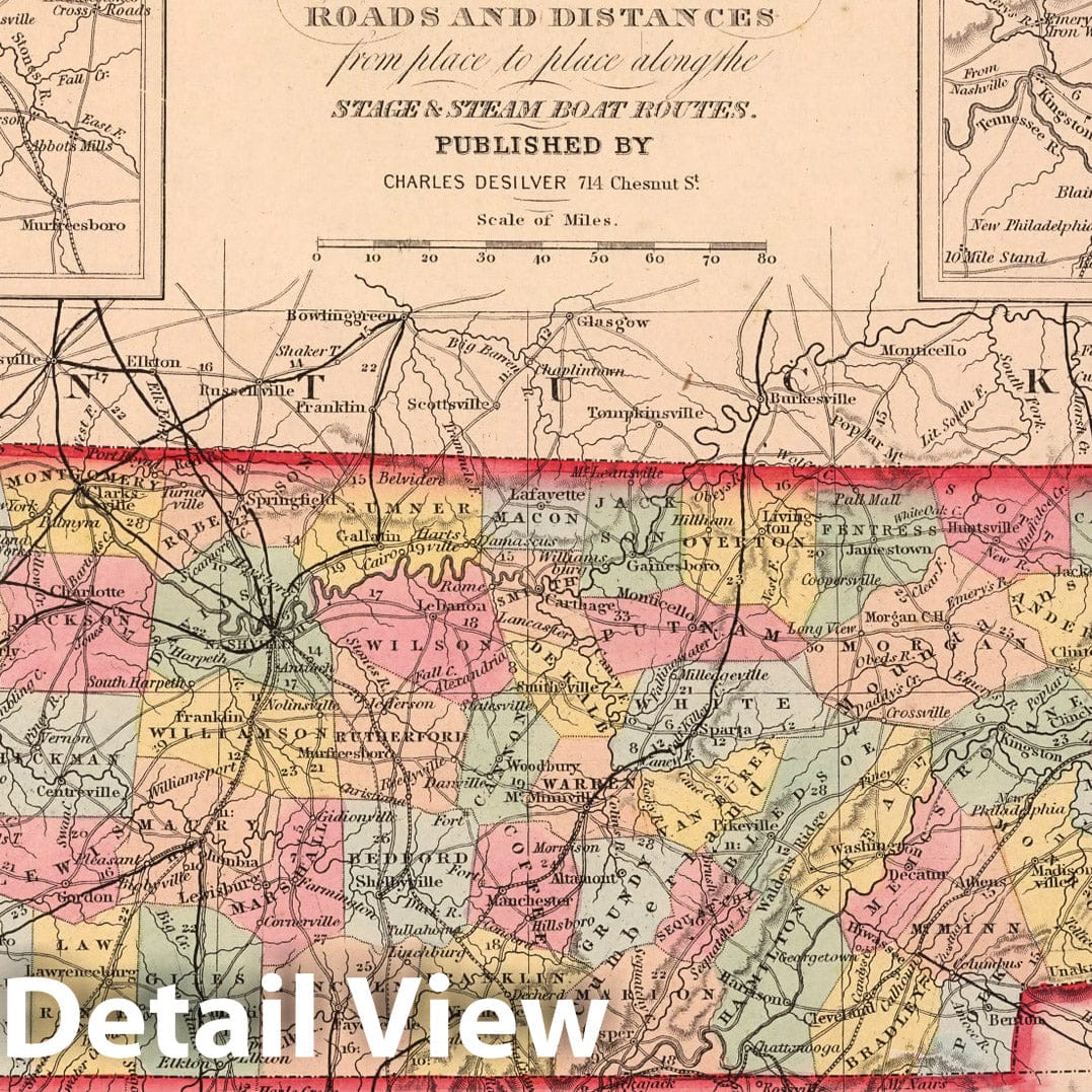Tennessee with Nashville and Knoxville Insets - Railroad Map, 1859