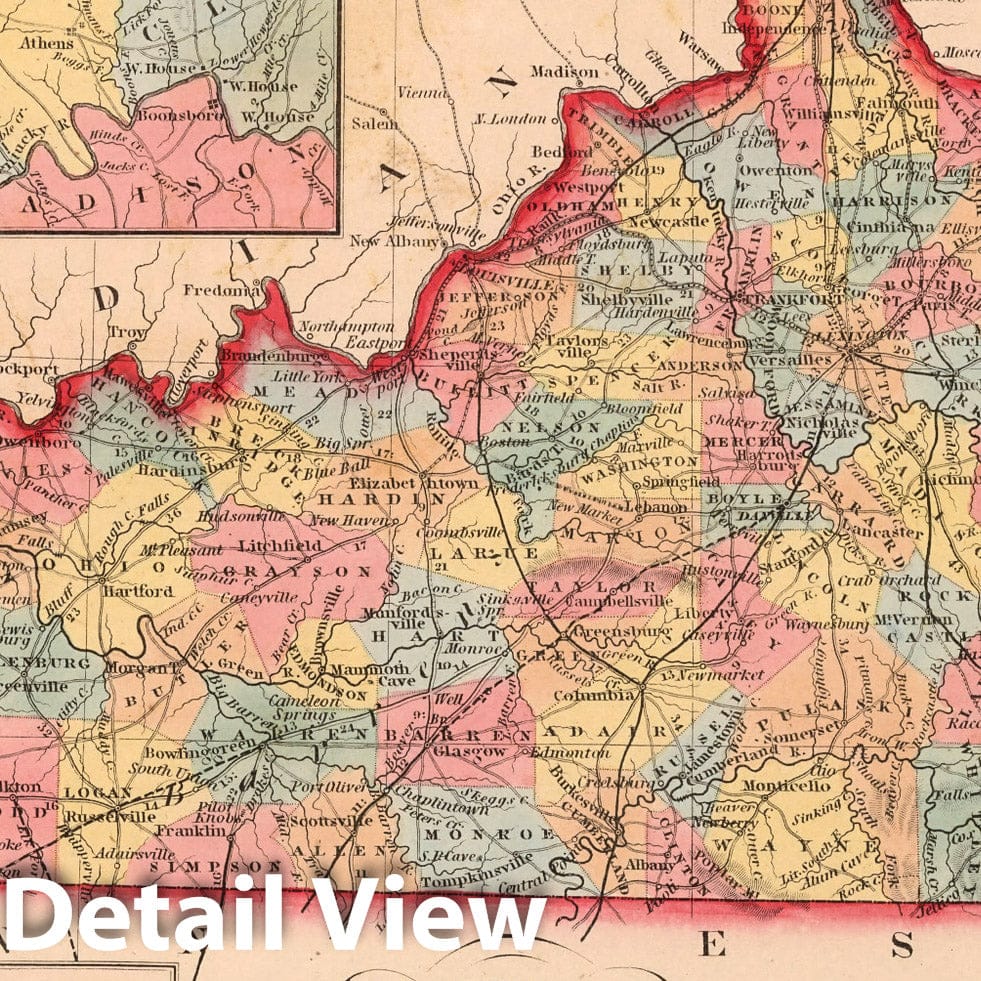 Historic Map : A New Map of Kentucky : Published by Charles Desilver, 1856 - Vintage Wall Art