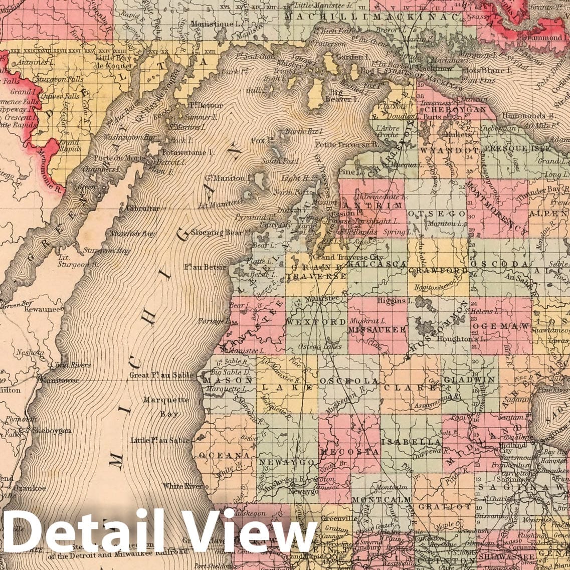 Railroad Map of Michigan 1859 - Historical Map Print
