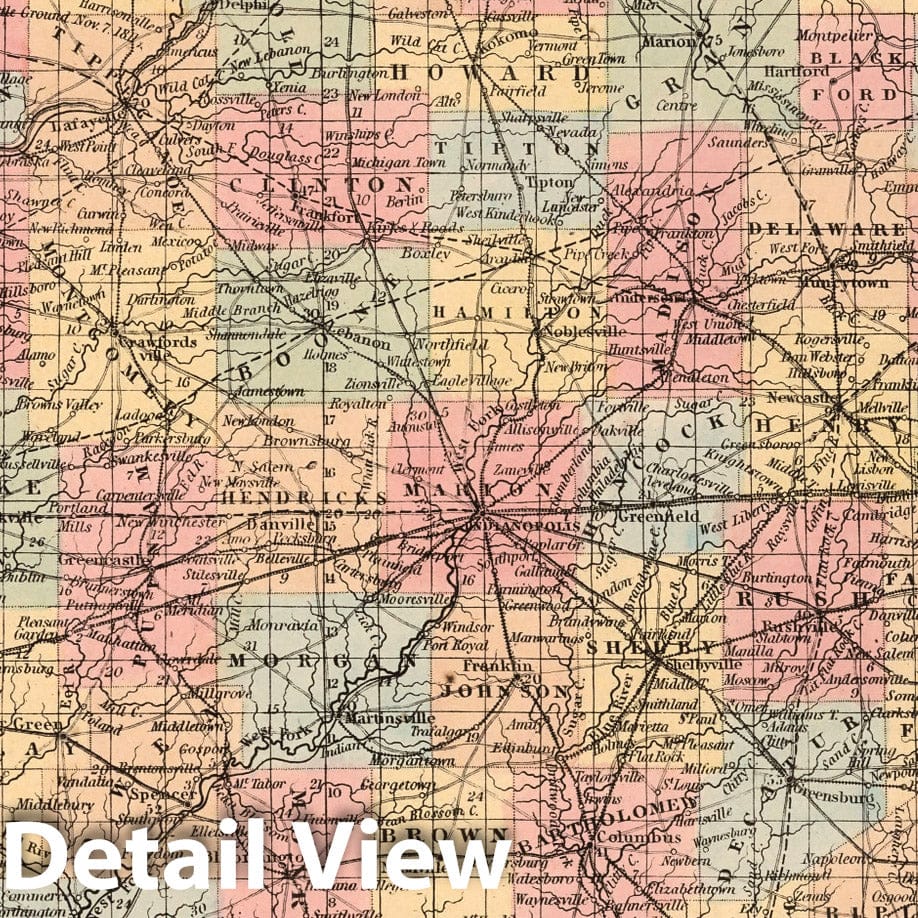 Indiana - Railroad Map, 1859 - Historical Map Print