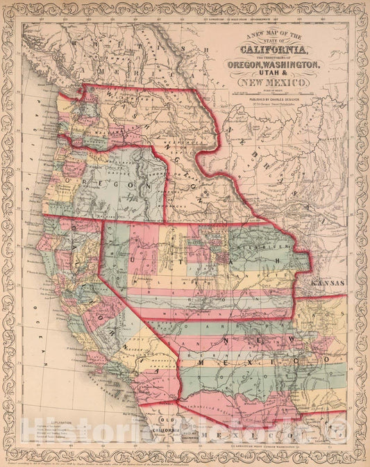 California, Oregon, Washington, Utah & New Mexico - Railroad Map, 1859