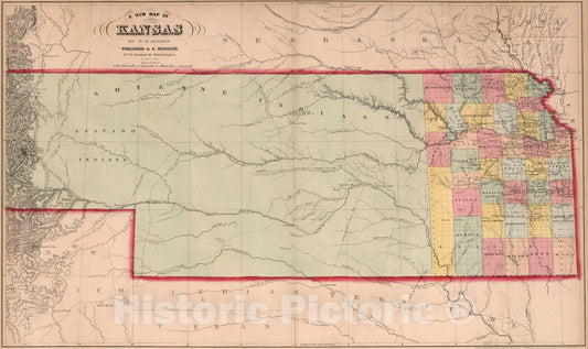 Historic Map : A New Map of Kansas, 1859 - Vintage Wall Art