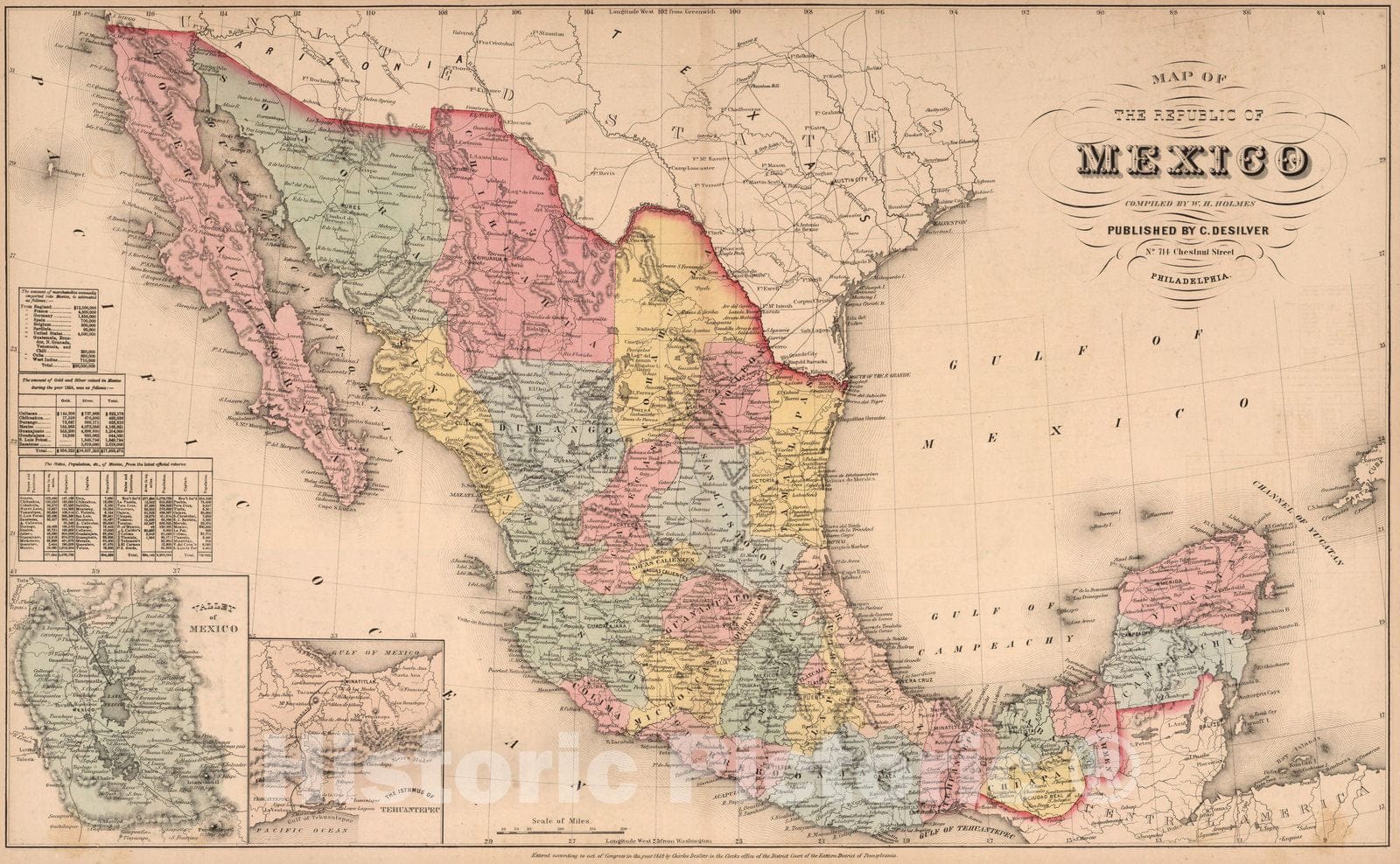 Historic Map : Map of Republic of Mexico, 1859 - Vintage Wall Art